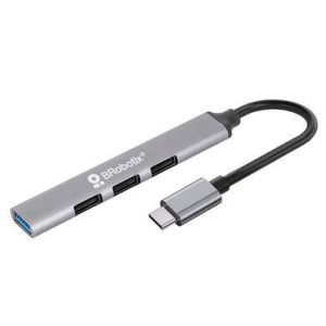 HUB USB V3.0 4 PUERTOS CONEXIÓN TIPO C, COLOR PLATA, BROBOTIX 6008058