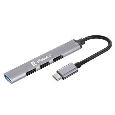 HUB USB V3.0 4 PUERTOS CONEXIÓN TIPO C, COLOR PLATA, BROBOTIX 6008058