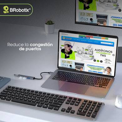 HUB USB V3.0 4 PUERTOS CONEXIÓN TIPO C, COLOR PLATA, BROBOTIX 6008058