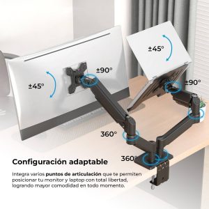Soporte 2 en 1 ENFORCE MOTION SM729 ACTECK Soporte para Monitor y Laptop 2 en 1 para Escritorio con C-Clamp