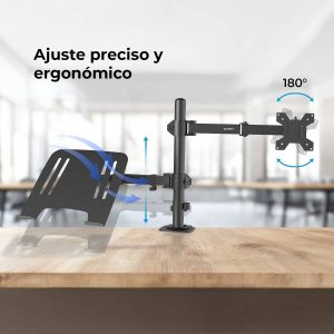 Soporte Doble Para Monitor/Laptop ENFORCE ZONE SM525 ACTECK Soporte Doble Articulado para Monitor/Laptop con Altura Ajustable con C-Clamp
