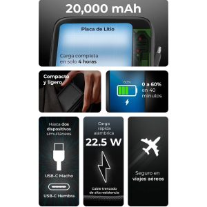 Cargador Powerbank Acteck Energon GO Plug Max PG80 Cargador Powerbank 20,000 mAh