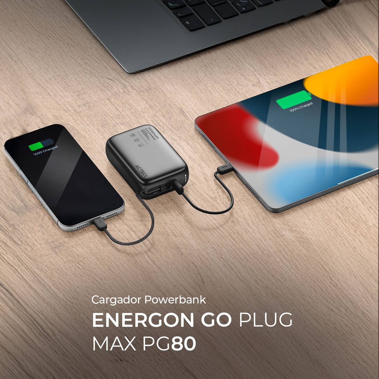 Cargador Powerbank Acteck Energon GO Plug Max PG80 Cargador Powerbank 20,000 mAh