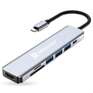 DOCKING 7 EN 1: CONECTOR USB TIPO C A HDMI 4K30HZ, 3 PUERTOS USB TIPO A 3.0, LECTORES SD/TF Y USB TIPO C, PD 100W, BROBOTIX 406979