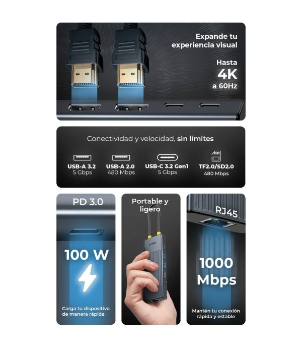 Hub USB 10 en 1 Nexus Dock ULTRA HN950 ACTECK HUB 10 en 1