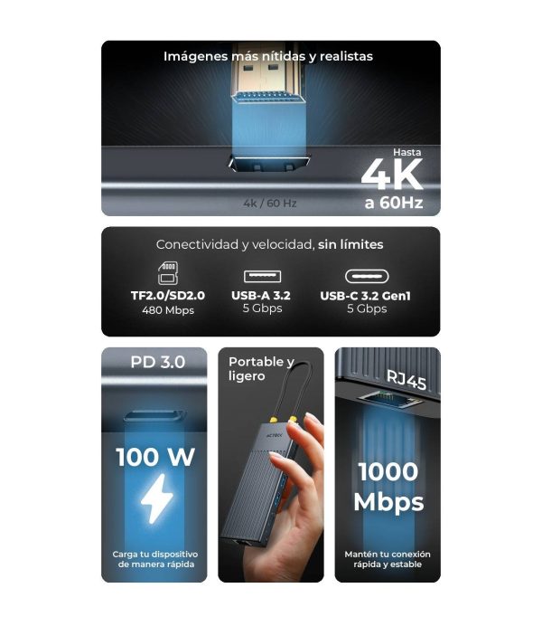 Hub USB 9 en 1 Nexus Dock PRO HN930 ACTECK HUB 9 en 1