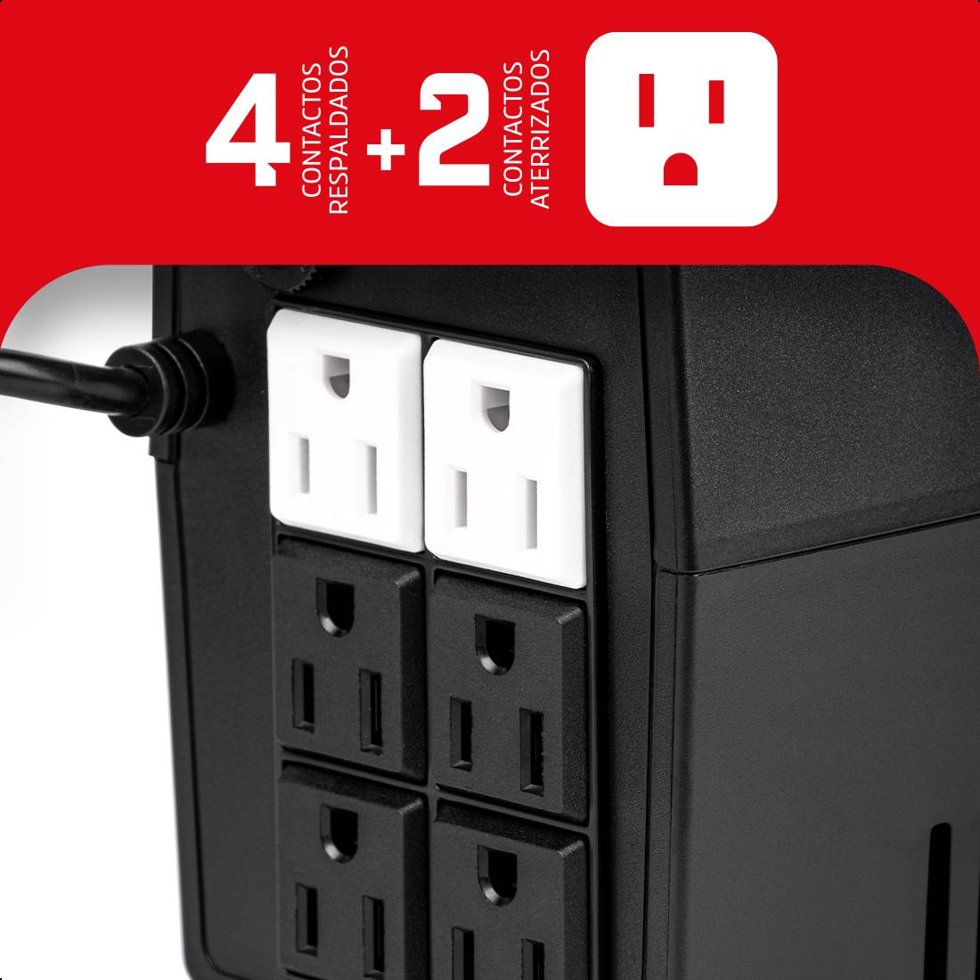 No Break Energizer 600VA/360W (ERENUPS6VA). AVR, bat. 12V/7AH, 6 contactos (4 respaldo), LED/Alarma. Cert. RoHS/NOM/CE. 2 años gtía.