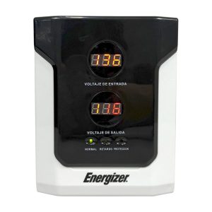 Regulador Energizer 1500VA/900W (ERENRLB15VA). Rango 90-145VCA, AVR, prot. 10A, 2 contactos, LED. Ideal p/línea blanca. Cert. RoHS/NOM/CE. 2 años gtía.