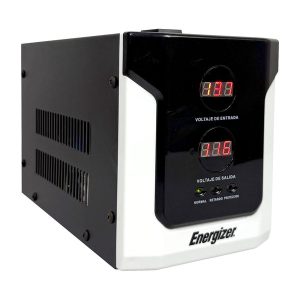 Regulador Energizer 1500VA/900W (ERENRLB15VA). Rango 90-145VCA, AVR, prot. 10A, 2 contactos, LED. Ideal p/línea blanca. Cert. RoHS/NOM/CE. 2 años gtía.